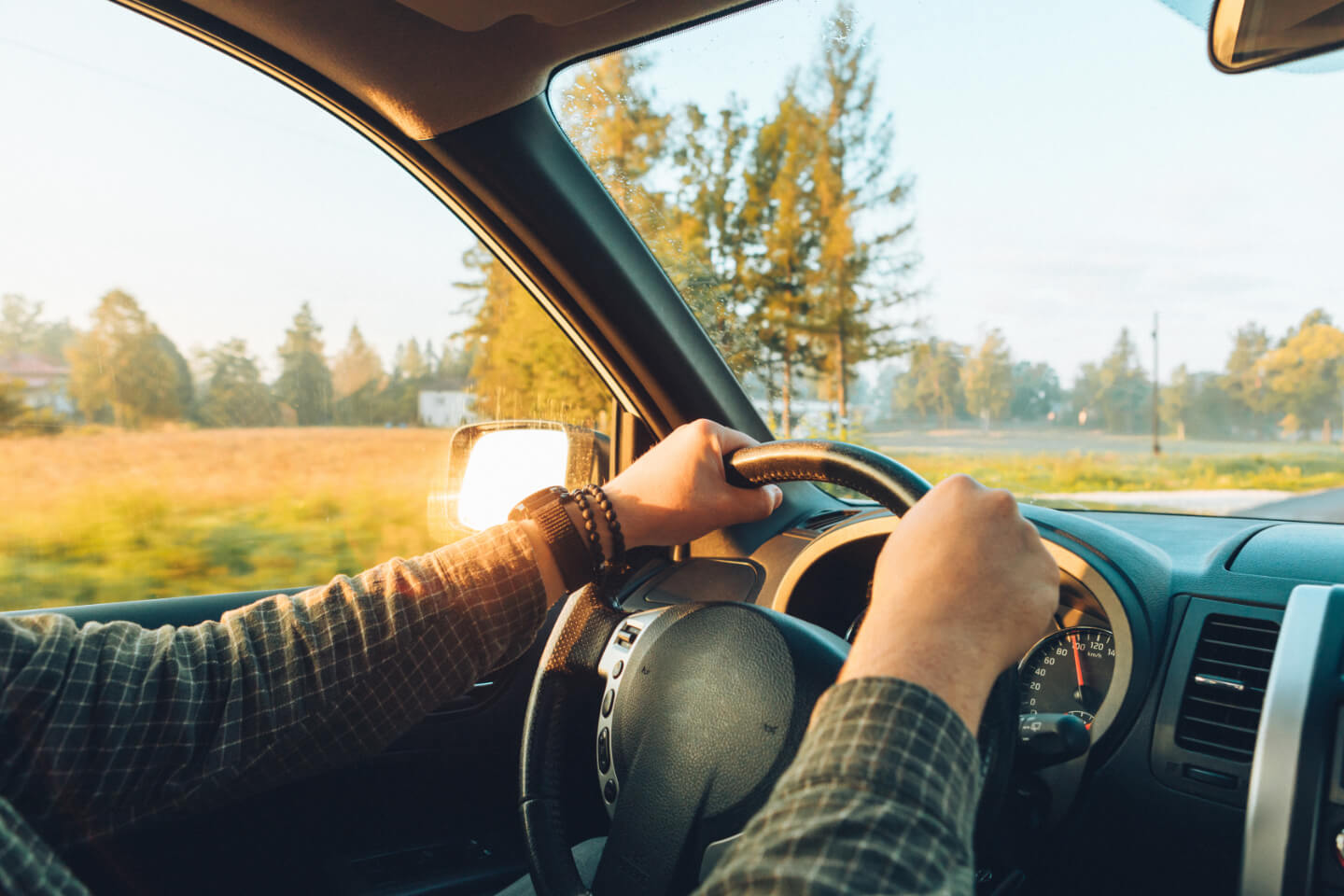 A man driving in a car.